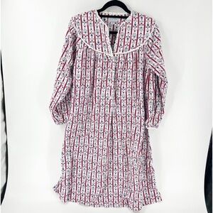 ✅ Lanz of Salzburg Sz S Flannel Nightgown Blue Flowers Hearts Red Stripes